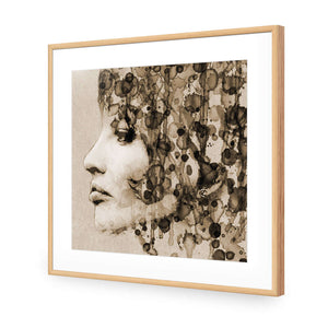 Abstract Hair, Sepia (square) | Classic Acrylic | Flat Frame With Border | Oak