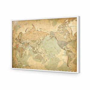 Antique World Map | Standard Acrylic | Flat Frame No Border | White