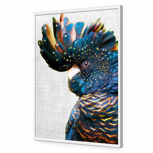 Black Cockatoo Side, Linen | Classic Acrylic | Flat Frame No Border | White