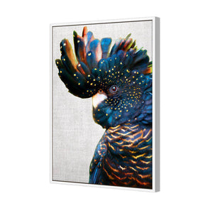 Black Cockatoo Side, Linen | Classic Canvas | Floating Frame | White