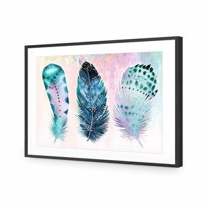 Boho Feathers, Rainbow | Standard Acrylic | Flat Frame With Border | Black