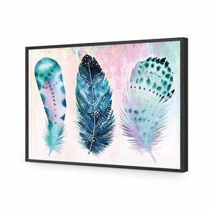 Boho Feathers, Rainbow | Standard Acrylic | Flat Frame No Border | Black