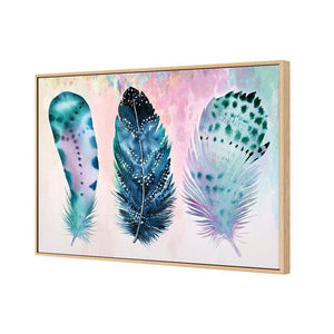 Boho Feathers, Rainbow | Standard Canvas | Floating Frame | Oak