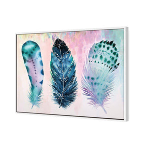 Boho Feathers, Rainbow | Standard Canvas | Floating Frame | White