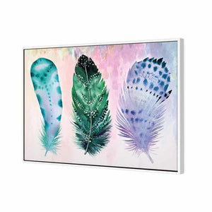 Boho Feathers, Teal | Standard Canvas | Floating Frame | White