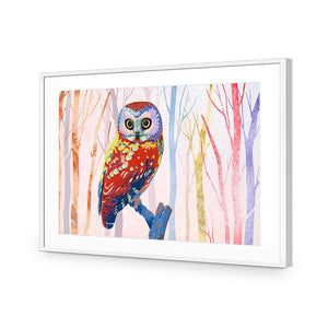 Bright Wise Owl, Light | Standard Acrylic | Flat Frame With Border | White
