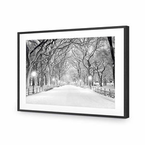 Central Park Dawn in Snow | Classic Acrylic | Flat Frame With Border | Black