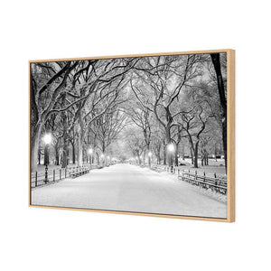Central Park Dawn in Snow | Classic Canvas | Floating Frame | Oak