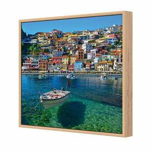 Clear Waters Of Greece, Square | Classic Canvas | Floating Frame | Oak