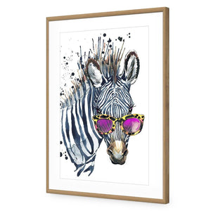 Cool Zebra | Classic Acrylic | Flat Frame With Border | Oak