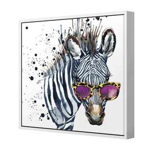 Cool Zebra, Square | Standard Canvas | Floating Frame | White