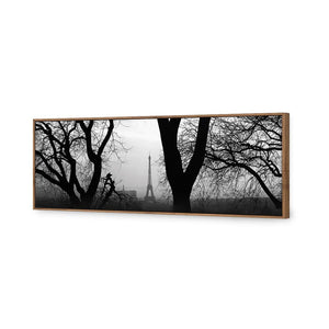 Eiffel Tower Through Trees, B&W | Classic Canvas | Floating Frame | Natural
