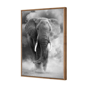 Elephant In Dust, B&W | Standard Canvas | Floating Frame | Natural