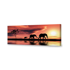 Family of Elephants at Sunset, Long | Standard Canvas | No Frame | Stretched Canvas