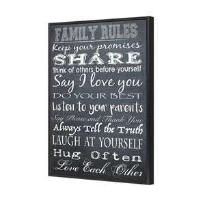 Family Rules, B&W | Standard Canvas | Floating Frame | Black