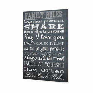 Family Rules, B&W | Standard Canvas | No Frame | Stretched Canvas