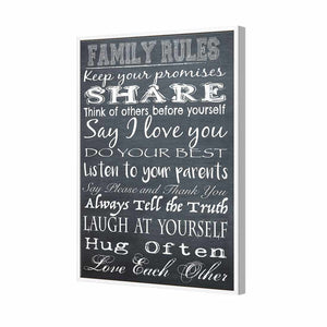 Family Rules, B&W | Standard Canvas | Floating Frame | White