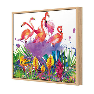 Flamingo Paradise | Standard Canvas | Floating Frame | Oak