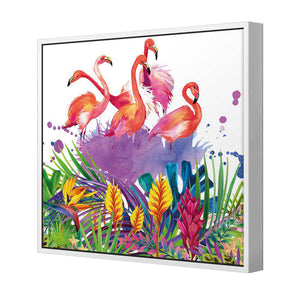 Flamingo Paradise | Standard Canvas | Floating Frame | White
