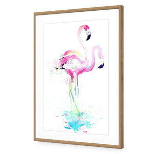 Flirty Flamingos | Standard Acrylic | Flat Frame With Border | Oak
