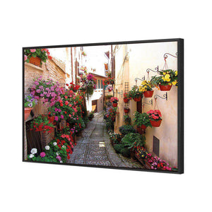 Floral Alley In Italy | Standard Canvas | Floating Frame | Black
