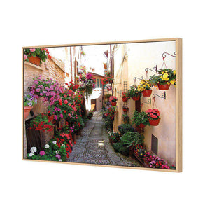 Floral Alley In Italy | Standard Canvas | Floating Frame | Oak