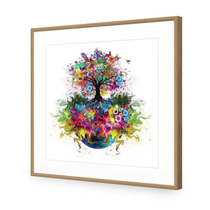 Flower Power, Square | Standard Acrylic | Flat Frame With Border | Oak