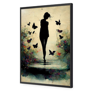 Girl with Butterflies II | Classic Acrylic | Flat Frame No Border | Black