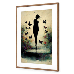 Girl with Butterflies II | Classic Acrylic | Flat Frame With Border | Natural