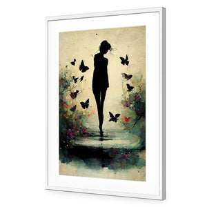Girl with Butterflies II | Classic Acrylic | Flat Frame With Border | White