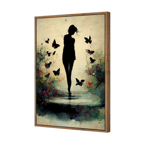 Girl with Butterflies II | Classic Canvas | Floating Frame | Natural