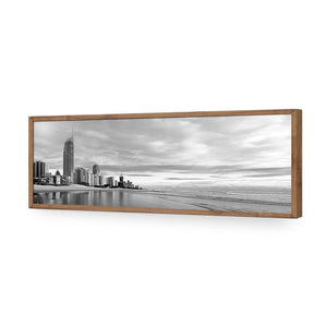 Gold Coast Panoramic, Black and White (long) | Classic Acrylic | Flat Frame No Border | Natural