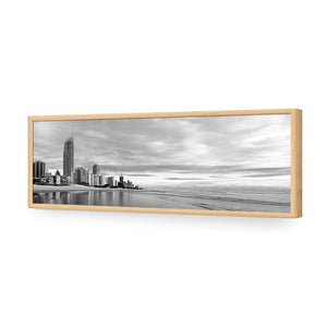 Gold Coast Panoramic, Black and White (long) | Classic Acrylic | Flat Frame No Border | Oak