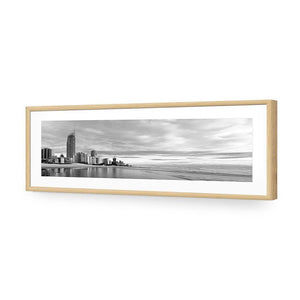 Gold Coast Panoramic, Black and White (long) | Classic Acrylic | Flat Frame With Border | Oak