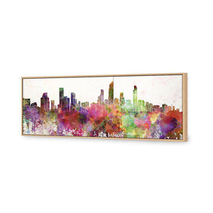Gold Coast Skyline Watercolour | Standard Canvas | Floating Frame | Oak