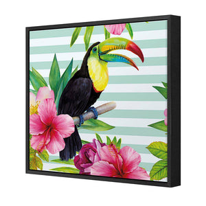 Hibiscus Toucan | Standard Canvas | Floating Frame | Black