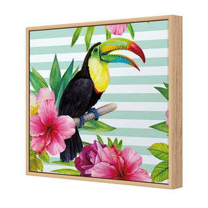 Hibiscus Toucan | Standard Canvas | Floating Frame | Oak