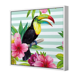 Hibiscus Toucan | Standard Canvas | Floating Frame | White