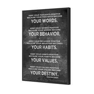 Keep Positive, White on Black | Standard Canvas | Floating Frame | Black