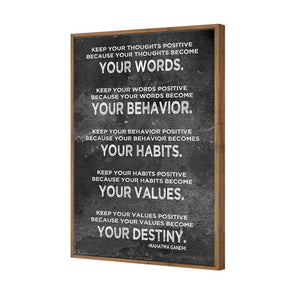 Keep Positive, White on Black | Standard Canvas | Floating Frame | Natural