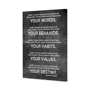 Keep Positive, White on Black | Standard Canvas | No Frame | Stretched Canvas