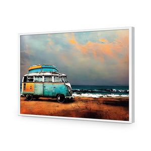 Kombi at the Beach | Classic Acrylic | Flat Frame No Border | White