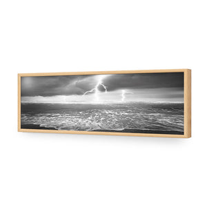 Lightning Beach, Black and White (Long) | Classic Acrylic | Flat Frame No Border | Oak