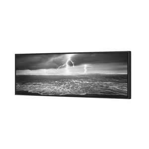 Lightning Beach, Black and White (Long) | Classic Canvas | Floating Frame | Black