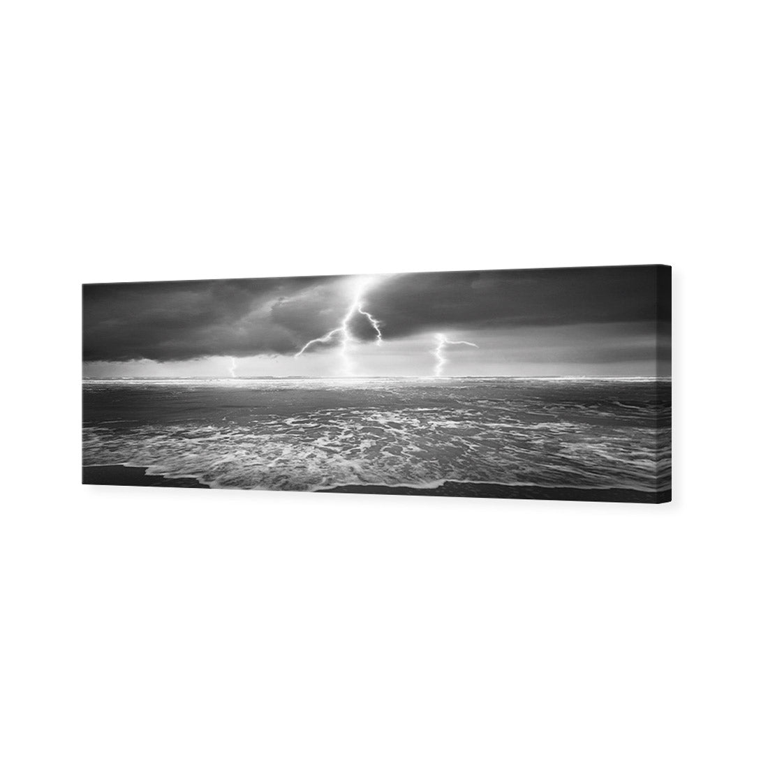 Lightning Beach, Black and White (Long) | Classic Canvas | No Frame | Stretched Canvas