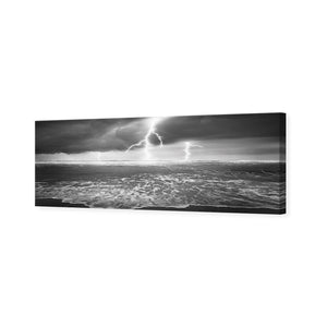 Lightning Beach, Black and White (Long) | Classic Canvas | No Frame | Stretched Canvas