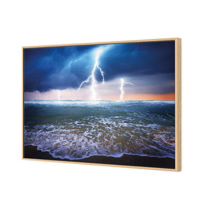 Lightning Beach | Standard Canvas | Floating Frame | Oak