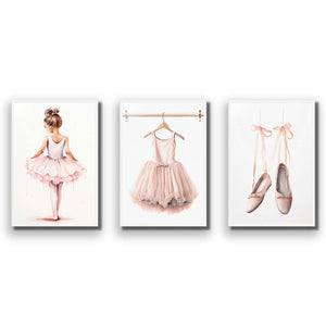 Little Ballerina 1 - Trio Art Set | Classic Acrylic | Flat Frame No Border | White