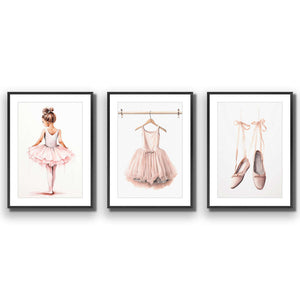 Little Ballerina 1 - Trio Art Set | Classic Acrylic | Flat Frame With Border | Black