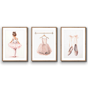 Little Ballerina 1 - Trio Art Set | Classic Acrylic | Flat Frame With Border | Natural